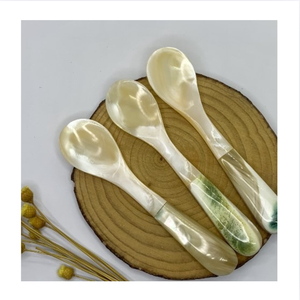 Ensemble de cuillères en coquillages de luxe faites à la main, ustensiles pour caviar et desserts, manche court, écologiques, cuillère à café de 10 ml, légères et durables - Product Image 1