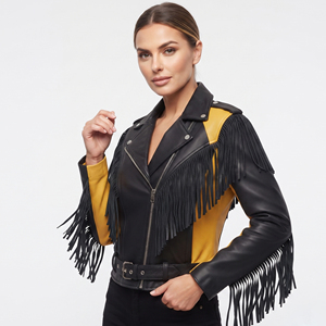 Female Zipper Leather Fringed <b>Jackets</b> Women Genuine Leather Fringe Motorcycle Women Fashion Leather Fringe <b>Jacket</b> with Studded - Product Image 6