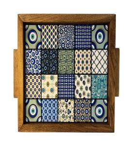 Plateau en bois imprimé sur le thème tropical, motif plantes exotiques, pour fêtes estivales en plein air, plateau de service en gros - Product Image 1