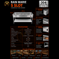 Table chauffante commerciale de haute qualité à 5 compartiments pour bain-marie, chauffage à la vapeur, pour banquets et cafétérias, grande capacité, fabriquée en Malaisie