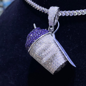 Hip Hop Hombres Custom Iced Cup Colgante Collar Bling Lab Grown Diamond Charm con estilo rapero Purple Iced Cup Colgantes finos - Product Image 1