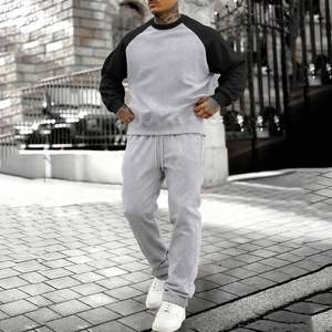 High Quality Men's <b>Fleece</b> 2 Piece Set Crewneck Raglan Sleeve Color Block Sweatsuits <b>Joggers</b> Suit Sets Athletic Sweatpants Outfit - Product Image 1