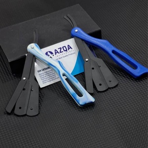 Navaja de barbero profesional plegable con cuchillas reemplazables, mango de plástico y soporte de acero inoxidable para uso en salón. - Product Image 1