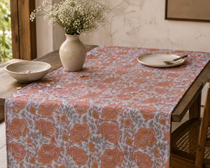 Tissu en coton tissé imprimé à la main motif floral, textile indien de Jaipur, imprimé à pois botaniques corail moutarde, traditionnel et léger - Product Image 2