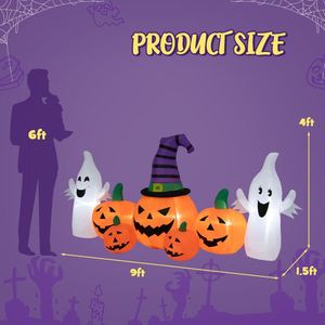 Zucche Gonfiabili di Halloween da 2,7 Metri con 2 Fantasmi, Decorazioni per Giardino Esterno per le Festività - Product Image 6