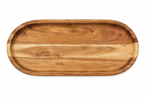 Plateau de service en bois d'acacia semi-circulaire artisanal pour apéritifs, collations et repas - Product Image 4