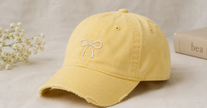 Casquette de baseball personnalisée avec logo brodé, jaune beurre pastel, en sergé de coton délavé, effet vieilli, 6 panneaux, profil moyen, vente en gros - Product Image 2