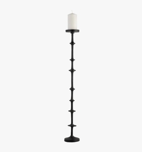 <b>Tall</b> Black Metal Floor Candle Holder - Modern Nodulated Stem <b>Candlestick</b> Stand for Pillar Candles Living Room Home Decor - Product Image 3