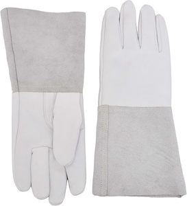 Gants de sécurité en cuir blanc, texture lisse, durables, antidérapants, manchette droite, usage général - Product Image 5