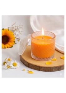 Bougie parfumée de luxe en cire de soja écologique, magnifiquement stylisée, faite à la main, évoque la relaxation, l'élégance printanière, Diwali, Nouvel An - Product Image 3