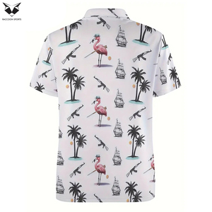 เสื้อโปโลแขนสั้นพิมพ์ลายฟลามิงโกและต้นไม้สำหรับผู้ชาย สำหรับฤดูร้อน กีฬากลางแจ้ง เสื้อโปโลพิมพ์ลายสำหรับผู้ชาย - Product Image 2