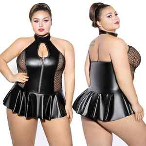 Lingerie en cuir PU de haute qualité, grande taille, robe de nuit grande taille, lingerie sexy exotique pour femmes rondes, vêtements de club en cuir - Product Image 6