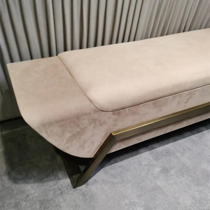 Puf Otomano Moderno Grande con Asiento de Terciopelo, Base Metálica Dorada, Florero de Suelo Multifuncional, Embalaje Personalizable, Pufs Indios - Product Image 5