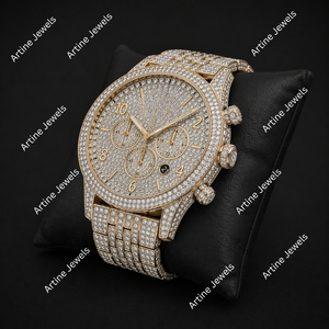 Reloj cronógrafo dorado con diamantes, esfera con diamantes, reloj de pulsera de lujo para hombre - Product Image 3