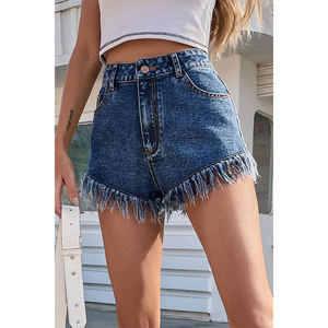 High Waist Woven Denim <b>Shorts</b> with <b>Fringe</b> Distressed Wash Five-Pocket Casual Women's Summer Breathable Loose Fit - Product Image 4