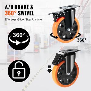 Set di 4 Ruote Girevoli di Sicurezza A/B con Blocco, 6 Pollici, Capacità di Carico 700 Libbre, Silenziose, Ruote in PVC, Rotelle in Nylon OEM - Product Image 3