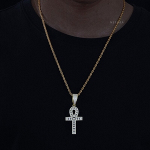 Pendentif Croix Ankh - Moissanite couleur D VVS, Pendentif Croix Ankh en Argent 925 avec Moissanite, Pendentif Croix Ankh en Argent - Product Image 1