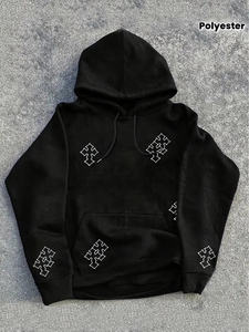 Sudadera con Capucha Negra de Poliéster para Hombre con Estampado Gráfico de Cruz Blanca, Ropa al por Mayor OEM ODM - Product Image 1