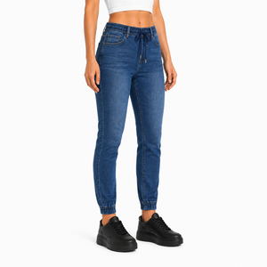 Custom Women Jogger <b>Jeans</b> <b>Elastic</b> Drawstring <b>Waist</b> Cuffed Ankle Stretchy Denim Pants Light Shade Casual Women Denim <b>Jeans</b> - Product Image 3
