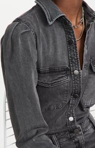 Women Denim Jumpsuit Full Sleeve Button Up Collar Solid Color Casual Long Length Breathable Midweight Cotton Spring Wear - Product Image 4