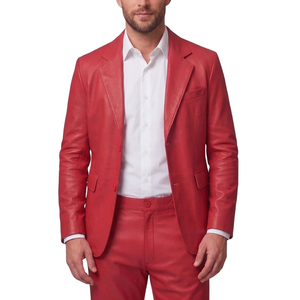 Chaqueta Blazer de Cuero Genuino Rojo para Hombre, Estilo Casual Elegante, Cierre de un Solo Botón - Product Image 2