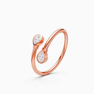 Anillo de banda redonda Twin Dewdrop Delicate Daily Wear con diamante cultivado en laboratorio de 0.05 ct |   En oro amarillo, blanco y rosa de 9 quilates - Product Image 1