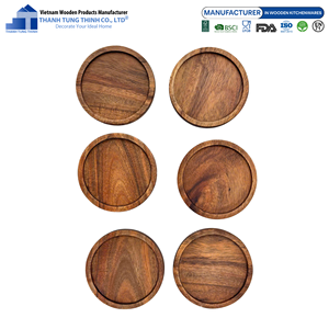 Ensemble de sous-verres en bois fabriqué au Vietnam, finition bois naturel, sans danger pour les aliments, lavage à la main uniquement, avec ou sans support. - Product Image 2