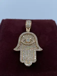 Pendentif Main de Hamsa en Moissanite, Argent Sterling 925 Plaqué Or, Charme Œil Protecteur, Collier de Luxe Vintage Sertie de Diamants TISHYA DIAMOND - Product Image 3