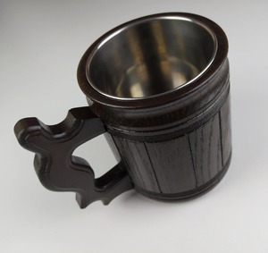 Chope à bière en bois faite à la main, style Viking, ronde, en chêne brun, verres sculptés en bois pour l'eau et le vin - Product Image 3