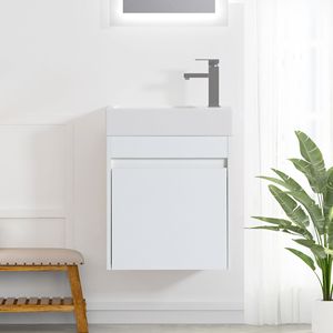 18-Inch <b>Floating</b> <b>Wall</b>-Mounted Bathroom Vanity with White Resin Sink and Soft-Close Cabinet Door - Product Image 1