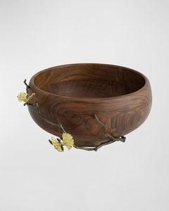 Handmade Wooden Serving Bowl Deer Antler Metal Handles Rustic Contemporary Design Eco-Friendly Dishwasher <b>Freezer</b> Safe for Home - Product Image 6