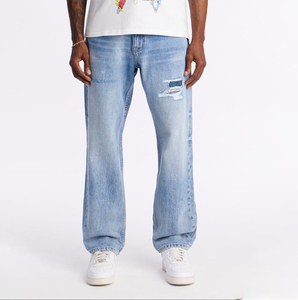 New Arrival <b>Top</b> Quality Men's Jeans Wholesale Vintage <b>Distressed</b> Jeans High Street Straight Wide Leg Pants for Men - Product Image 1