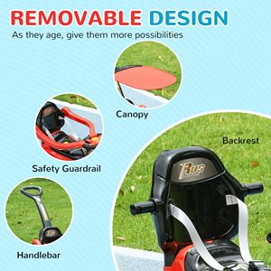 Passeggino scorrevole 3 in 1 con barriera di sicurezza rossa, maniglia rimovibile, corno musicale e tettuccio per passeggini e giocattoli da trainare - Product Image 5