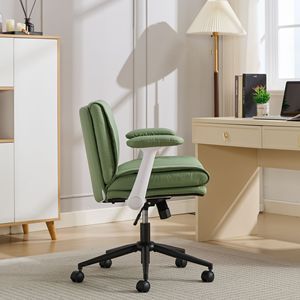 Chaise de bureau en cuir à position jambes croisées avec accoudoirs rabattables et roulettes pivotantes, design confortable avec assise large - Product Image 4