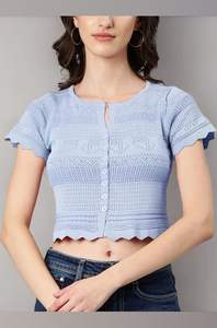 Camiseta corta de verano para mujer, corte ajustado, tela de seda de leche, manga corta, estilo dulce, top tipo jersey, diseño de punto liso - Product Image 2