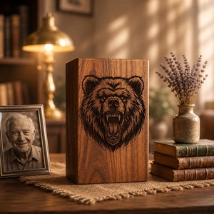 Urna Funeraria de Madera con Grabado de Oso, Ecológica y Duradera, Estilo Americano, con Capacidad de 200-220 Pulgadas Cúbicas - Product Image 3