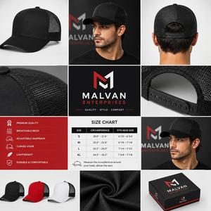 Premium Quality Black 6-Panel Trucker Cap Mesh Back Adjustable Unisex Casual <b>Hat</b> Spring <b>Summer</b> Adult Bulk Order Custom Colors - Product Image 6