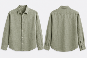 Chemise d'été décontractée pour homme en lin sergé marron, lavée, à manches longues, col rabattu, respirante et infroissable - Product Image 2