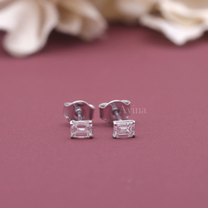 IGI Certified Lab Grown Diamond Emerald Solitaire Stud <b>Earrings</b> in Solid 925 Sterling <b>Silver</b> | Luxury Diamond <b>Earrings</b> - Product Image 1