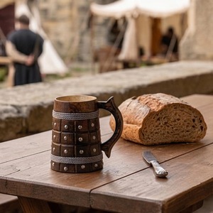 Mug à bière de voyage en bois élégant et moderne, fait main, écologique, durable, personnalisable, de haute qualité, avec poignée sculptée en bois - Product Image 3