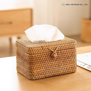 Wholesale Traditional Design Natural Rattan Wood Tissue Box Cover Handwoven <b>Organizer</b> Durable Portable for Hotel Table Decor - Product Image 3