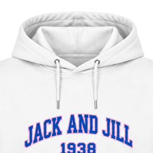 เสื้อฮู้ดปักลายแจ็คแอนด์จิล 1938 สีขาว แขนยาว มีเชือกผูกฮู้ด กระเป๋าจิงโจ้ เสื้อสเวตเชิ้ตสำหรับทุกเพศทุกวัย - Product Image 2