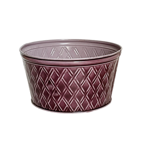 Metal Round <b>Ceramic</b> Look <b>Flower</b> <b>Pot</b> with Diamond Pattern Glazed Finish Handmade Planter for Indoor Outdoor Use - Product Image 4