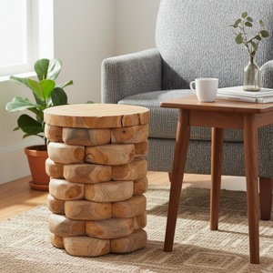 Banc empilable ARTERRA Premium Teak Pebble, chef-d'œuvre rustique en bois fait main pour hôtel et appartement - Product Image 4