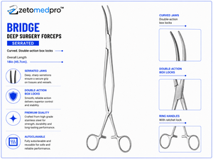 BRIDGE Deep Surgery Forceps Serrated Curved Double-Action <b>Box</b> <b>Locks</b> Overall Length 18in 45.7cm ZETOMEDPRO - Product Image 2