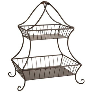 Double Tier Round Metal <b>Storage</b> Basket Black Wire Stand for Kitchen Sundries Industrial Style Durable Vintage <b>Storage</b> Basket - Product Image 3