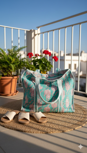 Bolso Tote de Algodón Acolchado Ligero Hecho a Mano, Color Sólido Vintage, para Viajes y Compras - Product Image 6