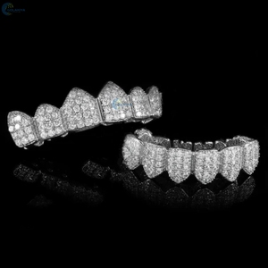 Diamante cultivado en laboratorio VVS1, grillz de oro blanco de 10K estilo hip hop, grillz estilo rapero con incrustaciones de diamantes para él. - Product Image 2