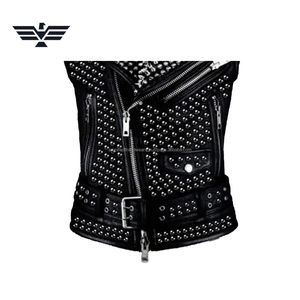 Mens Black Studded <b>Punk</b> Leather Vest Spikes Rhinestone Embellishments Anti-UV Protection 300g Heavyweight Full Sleeve All - Product Image 6