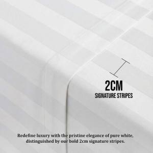 Juego de Sábanas y Fundas de Almohada de Satén a Rayas 100% Algodón 400 Hilos para Cama Individual, Calidad Premium para Hoteles (Blanco, 60x90 pulgadas) - Product Image 3